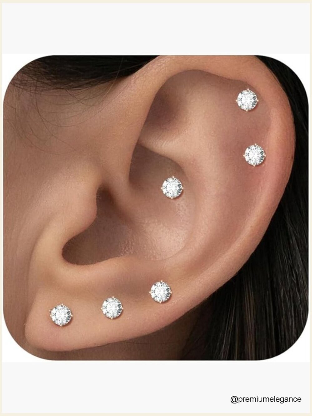 10 Pairs Hypoallergenic Stud Earrings Set Stainless Steel Cubic Zirconia Tiny